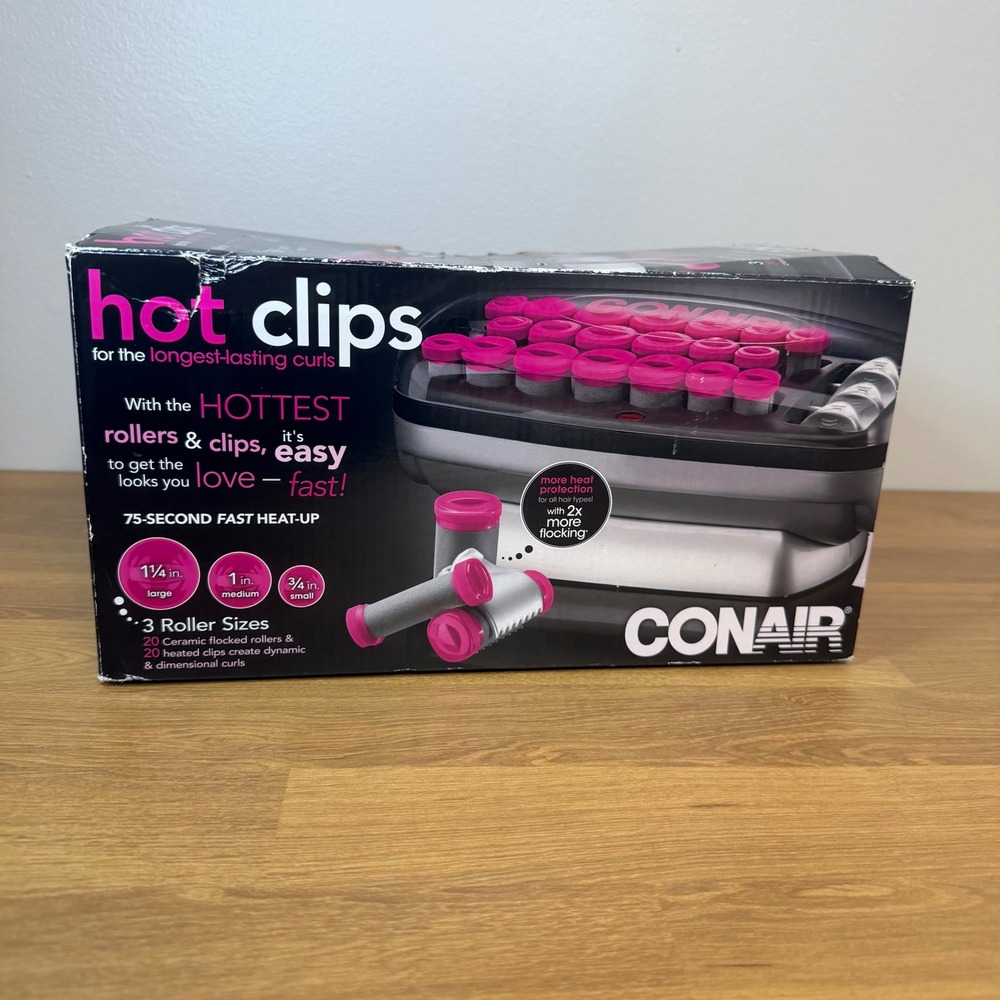 Conair Hot Clips Ceramic Flocked Hair Setter 20 Rollers & 20 Heated Clips Pink
